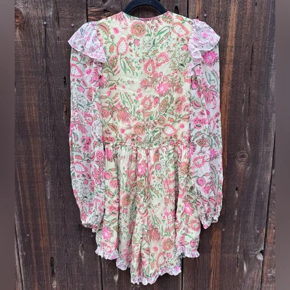 HEMANT & NANDITA Nora Romper in Viscose Paisley Print Long Sleeve Lace Detail - Picture 9 of 16